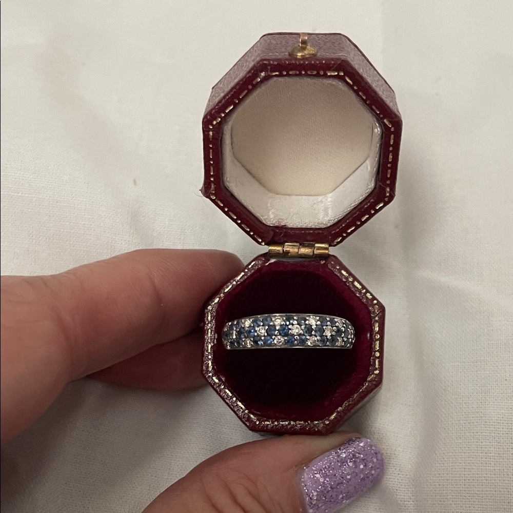 LeVian 14 kt w.g. Diamonds & Blue Sapphires Gemstone Ring 6 Rare!!!!